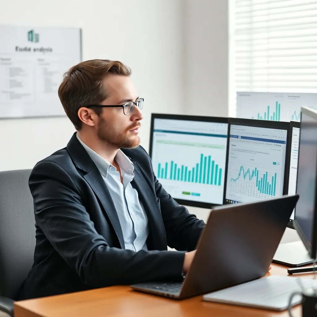 Marek pracuje na finančnej analýze pomocou Excelu